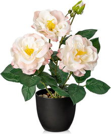 Kunstblumen Rosenbusch Deko Topf 28cm Misty Rosa
