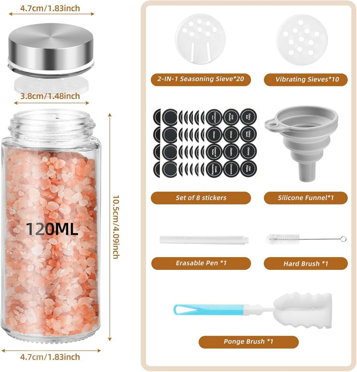 FRIBERG Gewürzgläser Rund 24er Set 120ml Gewürzdosen Glas