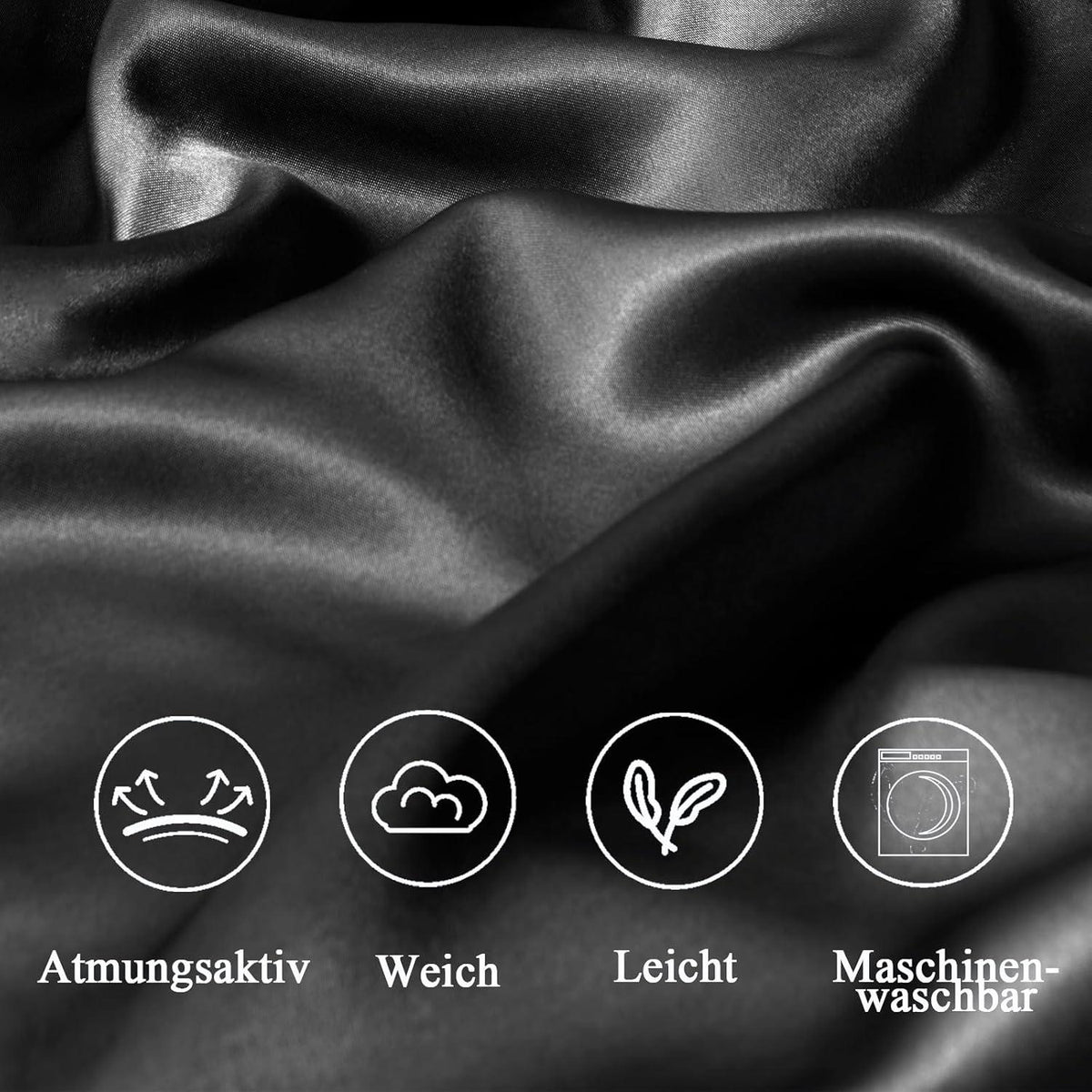 2er Set Satin Kissenbezug 80x80 Schwarz Haarpflege Hautpflege 2