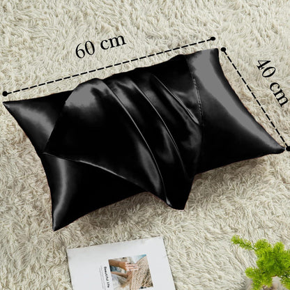 Vielit 2er Satin Kissenbezug 40x60 Schwarz mit Haargummis