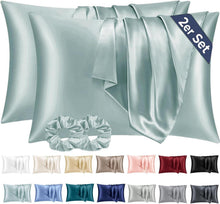 2er Set Satin Kissenbezug 40x80 Grün Haargummis