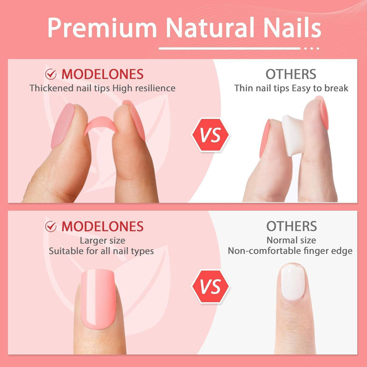 24 Stück French Künstliche Nägel Rosa Weiß Quadratische Press on Nails