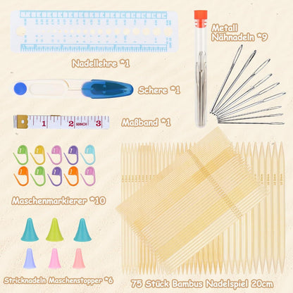 Bambus Stricknadeln Set 75 Stück Doppelspitzen Strickzubehör