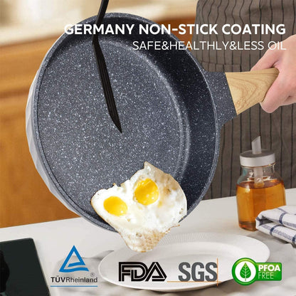Antihaftbeschichtete Bratpfannen Set für Induktion - Granit Marmor
