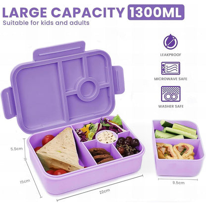 Bento Box Kinder 1300ML Auslaufsicher mit 5 Fächern Lila