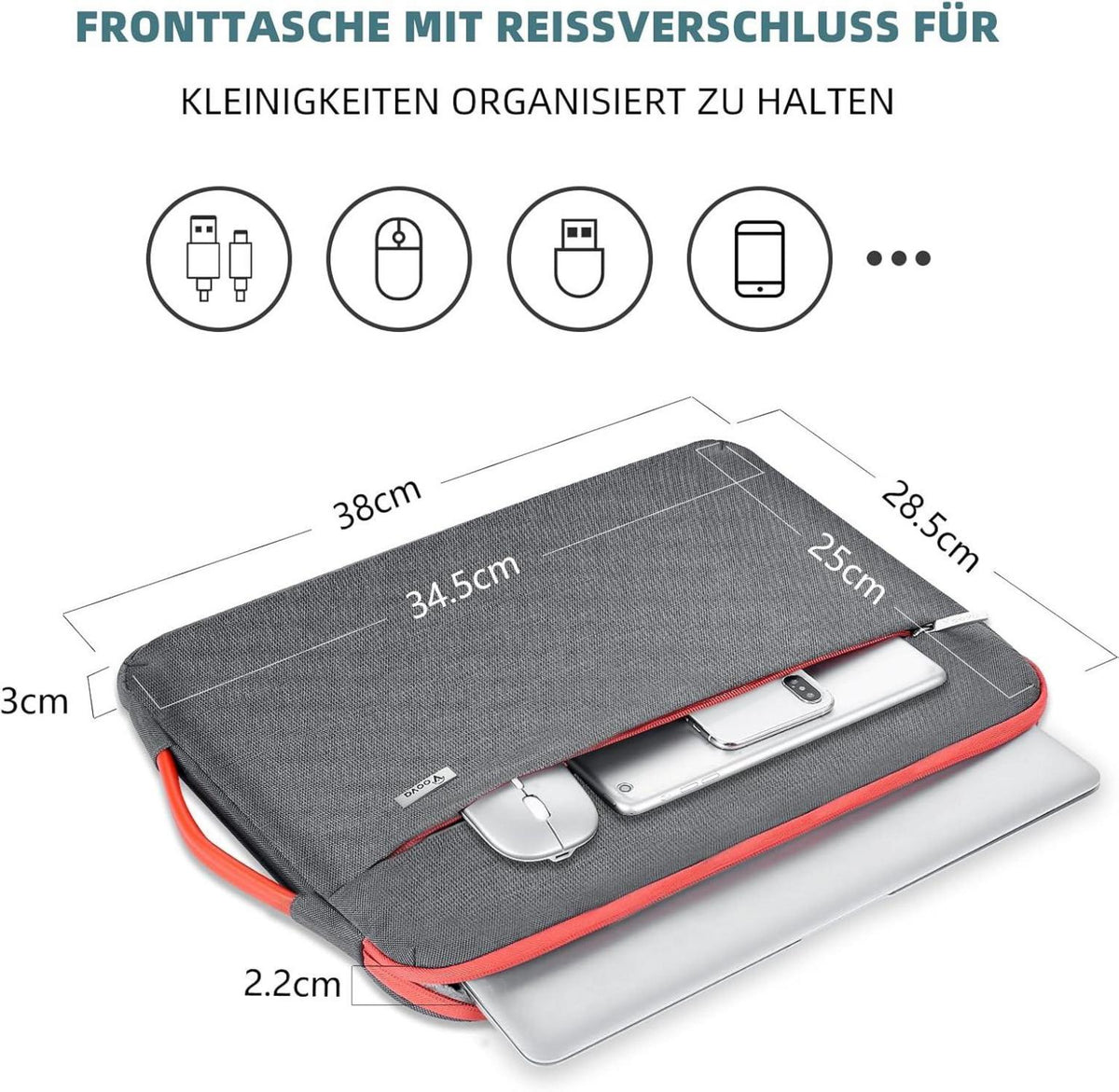 15 Zoll Voova Laptophülle MacBook Air M2 Microsoft Surface Dunkelgrau