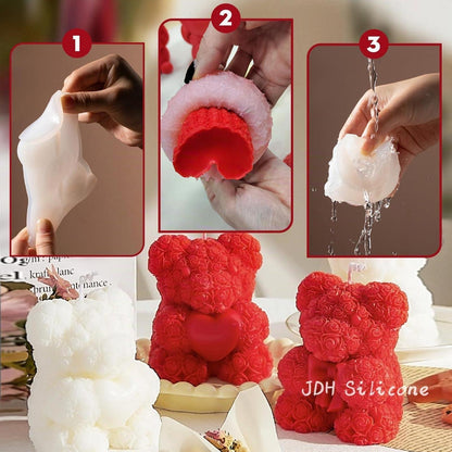 Silikonform Rosenbär 2er Set – Kerzen, Seife, Gießharz