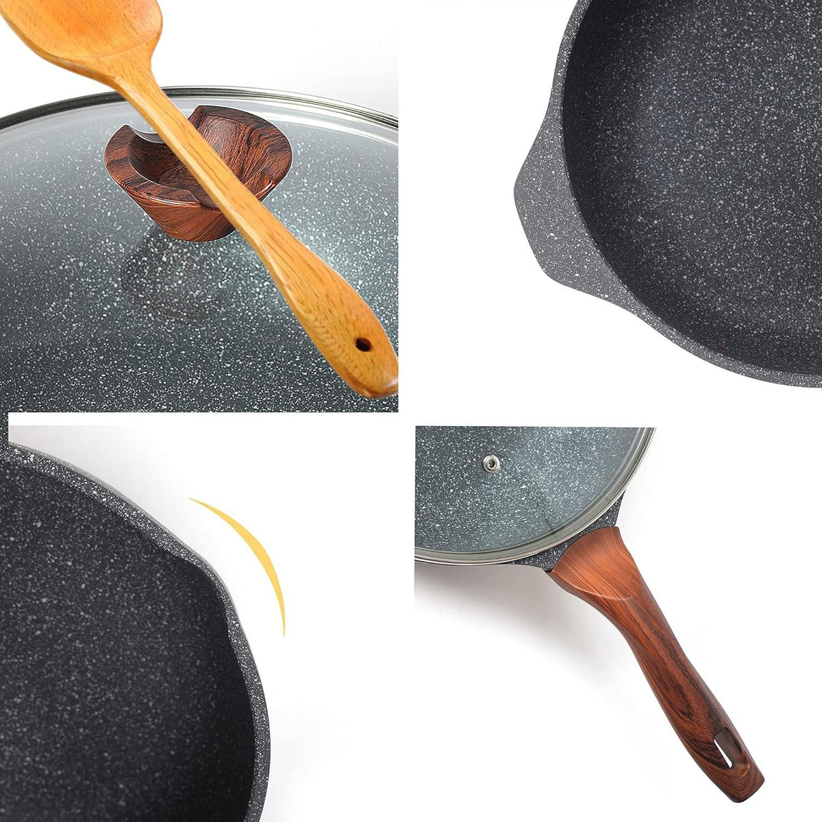 30cm Tiefe Pfanne mit Hochrand und Deckel Granitbeschichtung