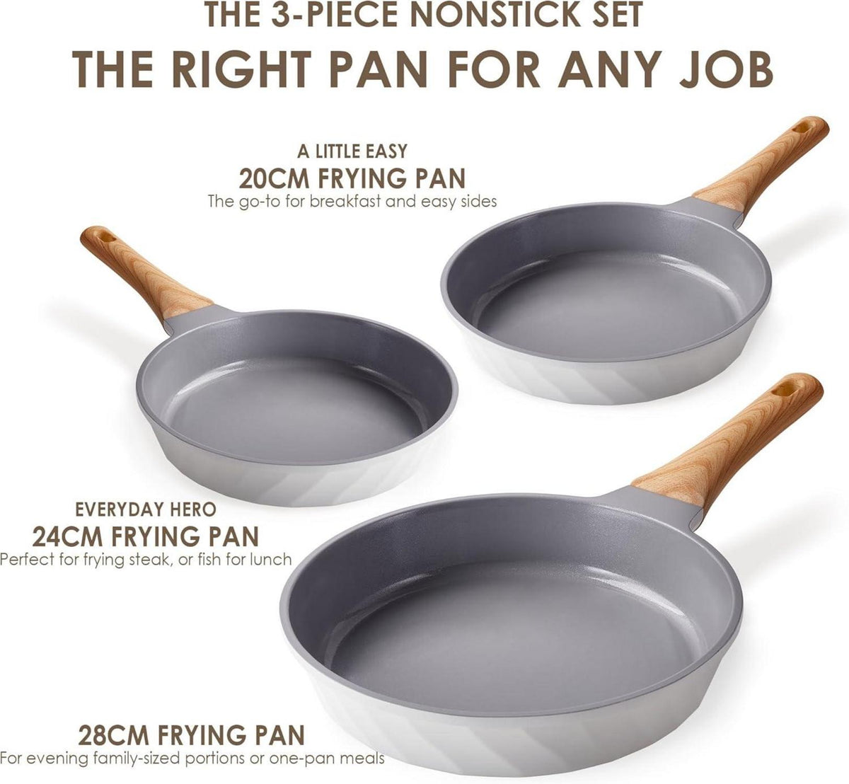 Keramik Antihaft-Bratpfannen-Set Induktion 20cm 24cm 28cm