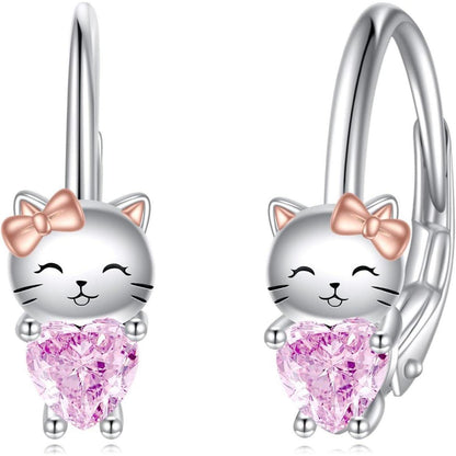 Creolen 925 Sterling Silber mit Einhorn Faultier Katze Motiv und Zirkonia