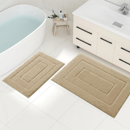 Mikrofaser Badteppich Set – Beige, Rutschfest & Wasserabsorbierend