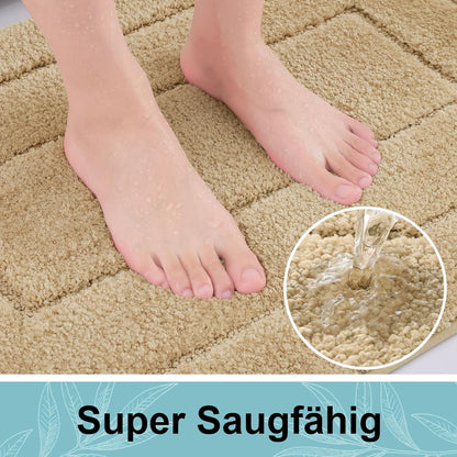 Mikrofaser Badteppich Set – Beige, Rutschfest & Wasserabsorbierend