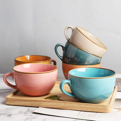 Große Keramik Kaffeetasse 700ml Beige Tee Tasse XXL Henkel