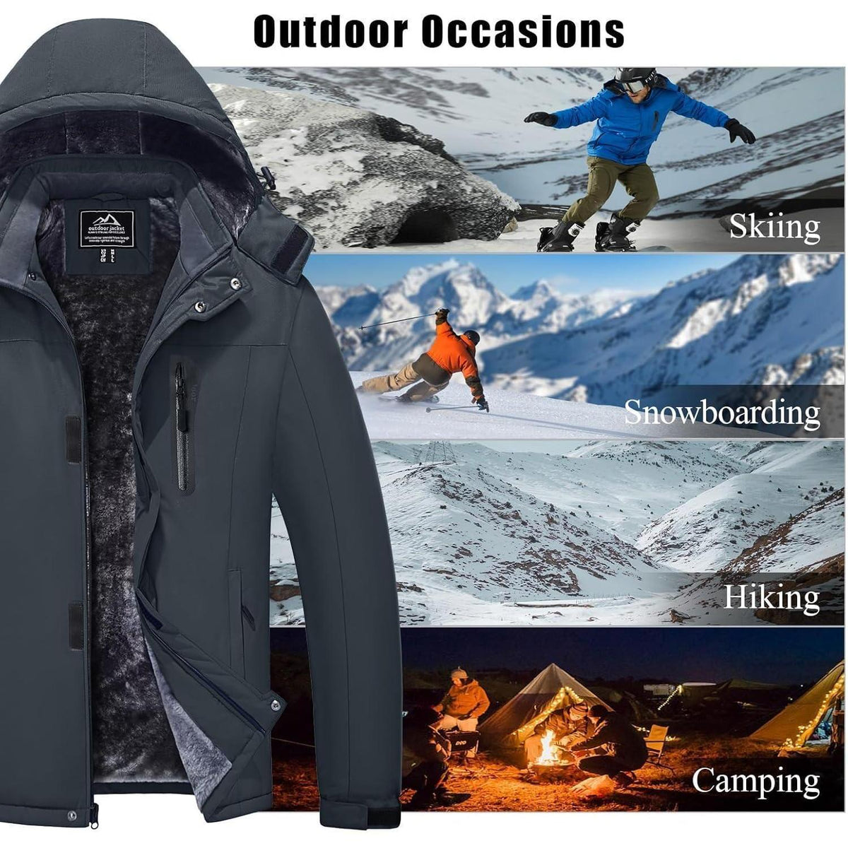 Herren Skijacke Wasserdicht & Warm – Dunkelgrau für Ski & Outdoor