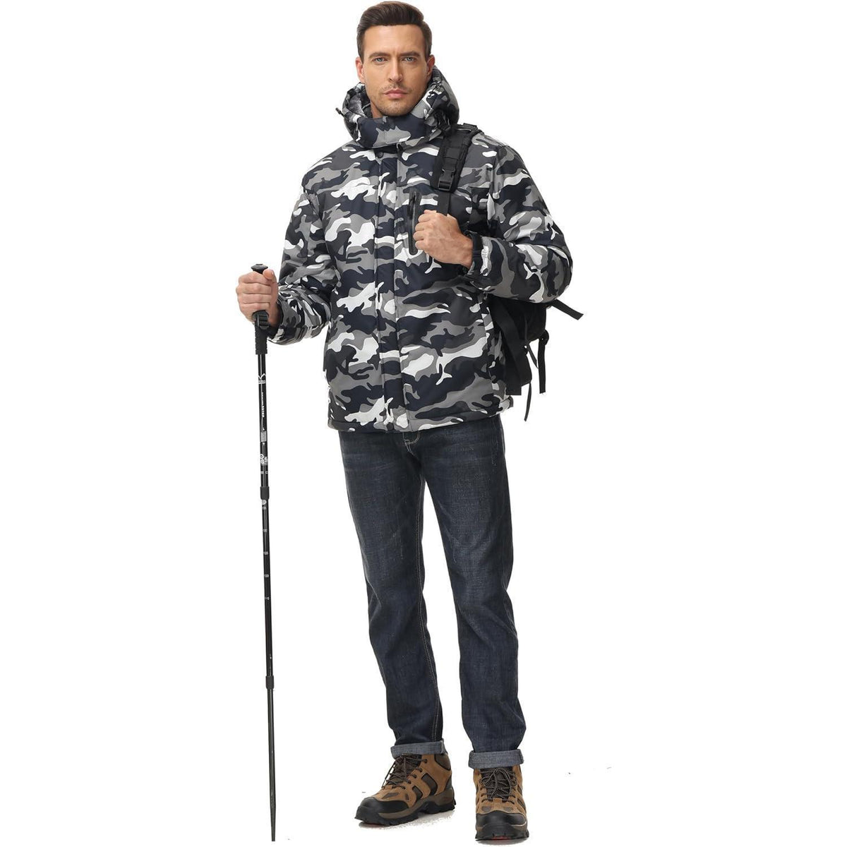 Herren Skijacke Wasserdicht & Warm – Outdoor Winterjacke Schwarz Camo