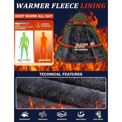 Herren Skijacke Wasserdicht & Warm – Outdoor Winterjacke Armeegrün