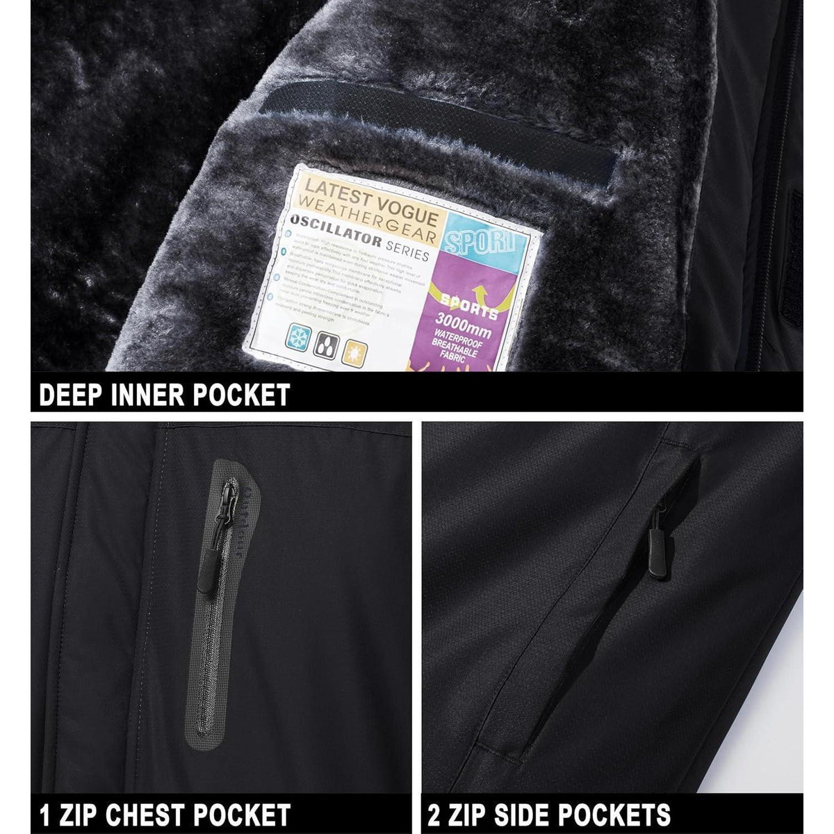 Herren Skijacke Wasserdicht & Warm – Schwarz