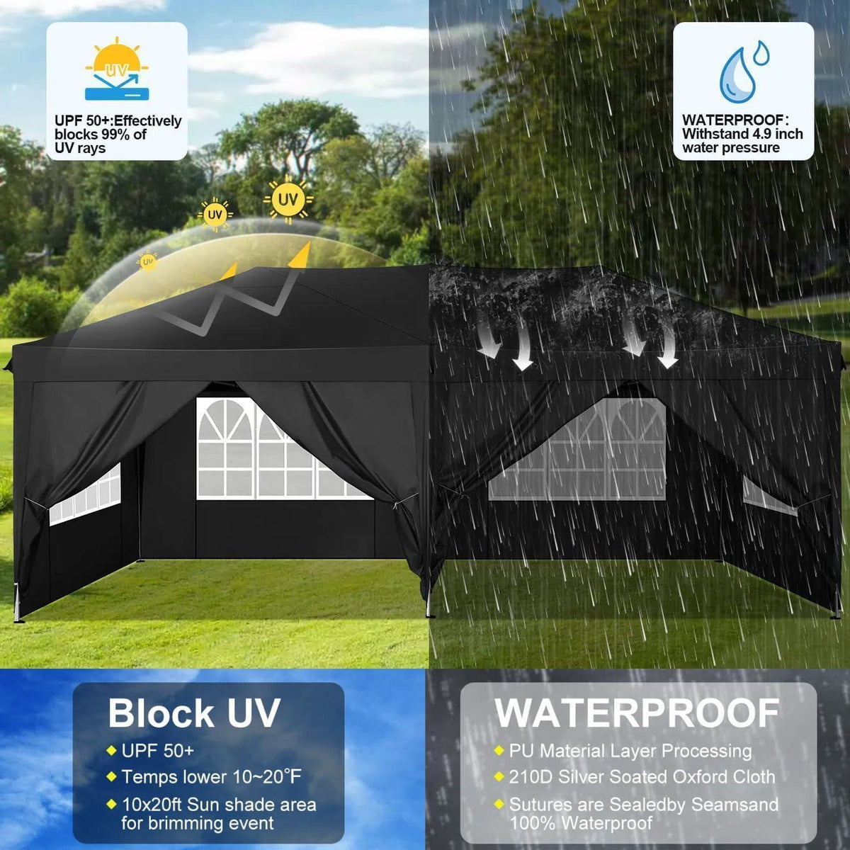 Faltpavillon 3x6m wasserdicht mit 6 Seitenwänden & Tasche