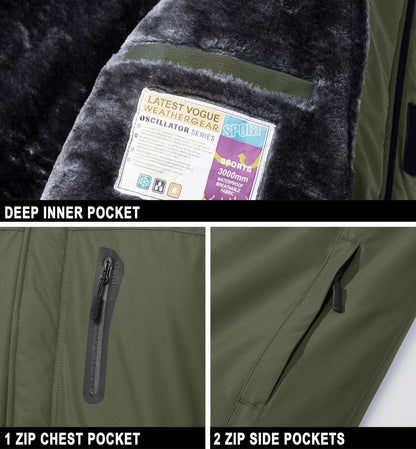 Herren Skijacke Wasserdicht Winterjacke Fleece Winddicht S Armeegrün
