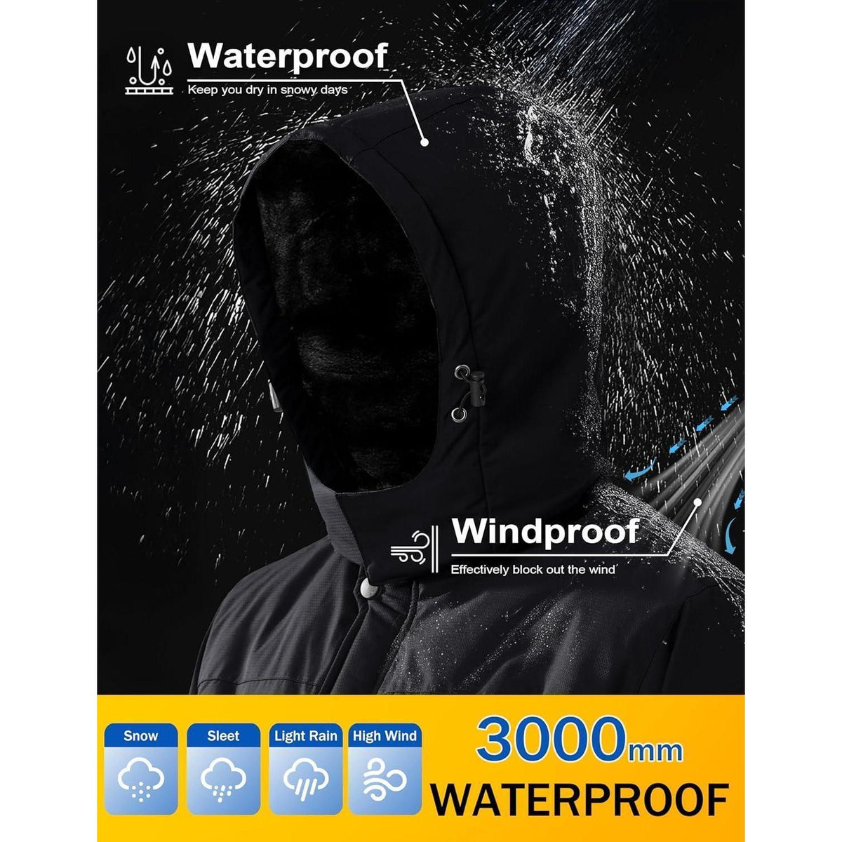 Herren Skijacke Wasserdicht & Warm – Multifunktionsjacke Schwarz