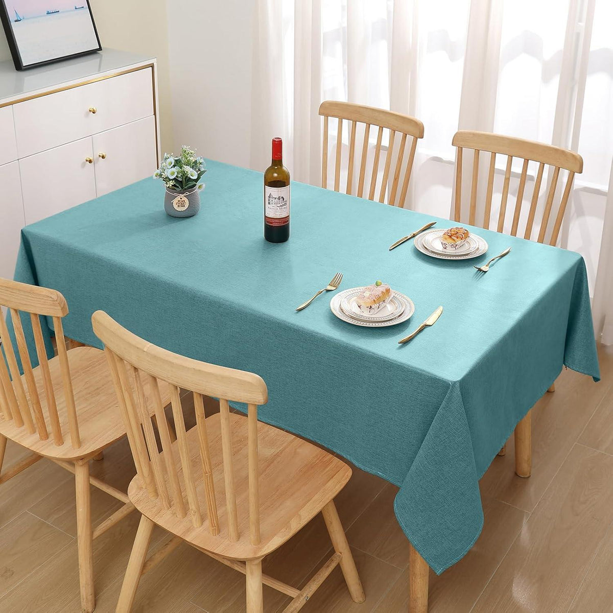Leinenoptik Tischdecke Abwaschbar Lotuseffekt Blaugrün 140x100 cm