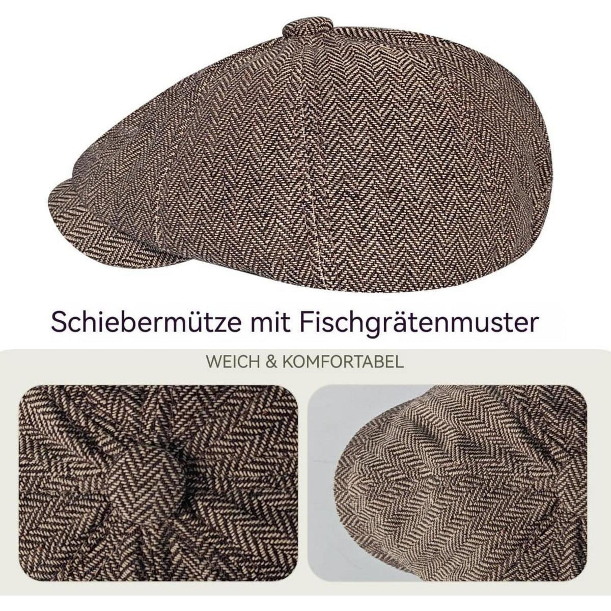 Herren Schiebermütze Winter - Gatsby Newsboy Cap Kaffee