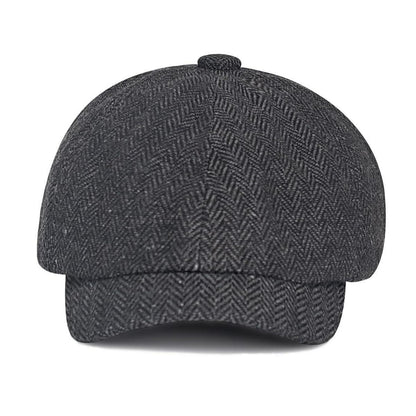 Herren Schiebermütze Winter - Grau, Herringbone Newsboy Cap