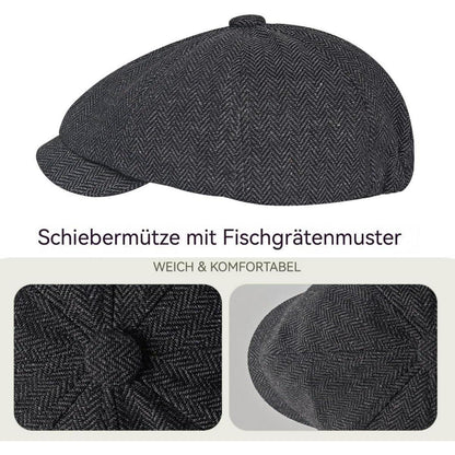 Herren Schiebermütze Winter - Grau, Herringbone Newsboy Cap