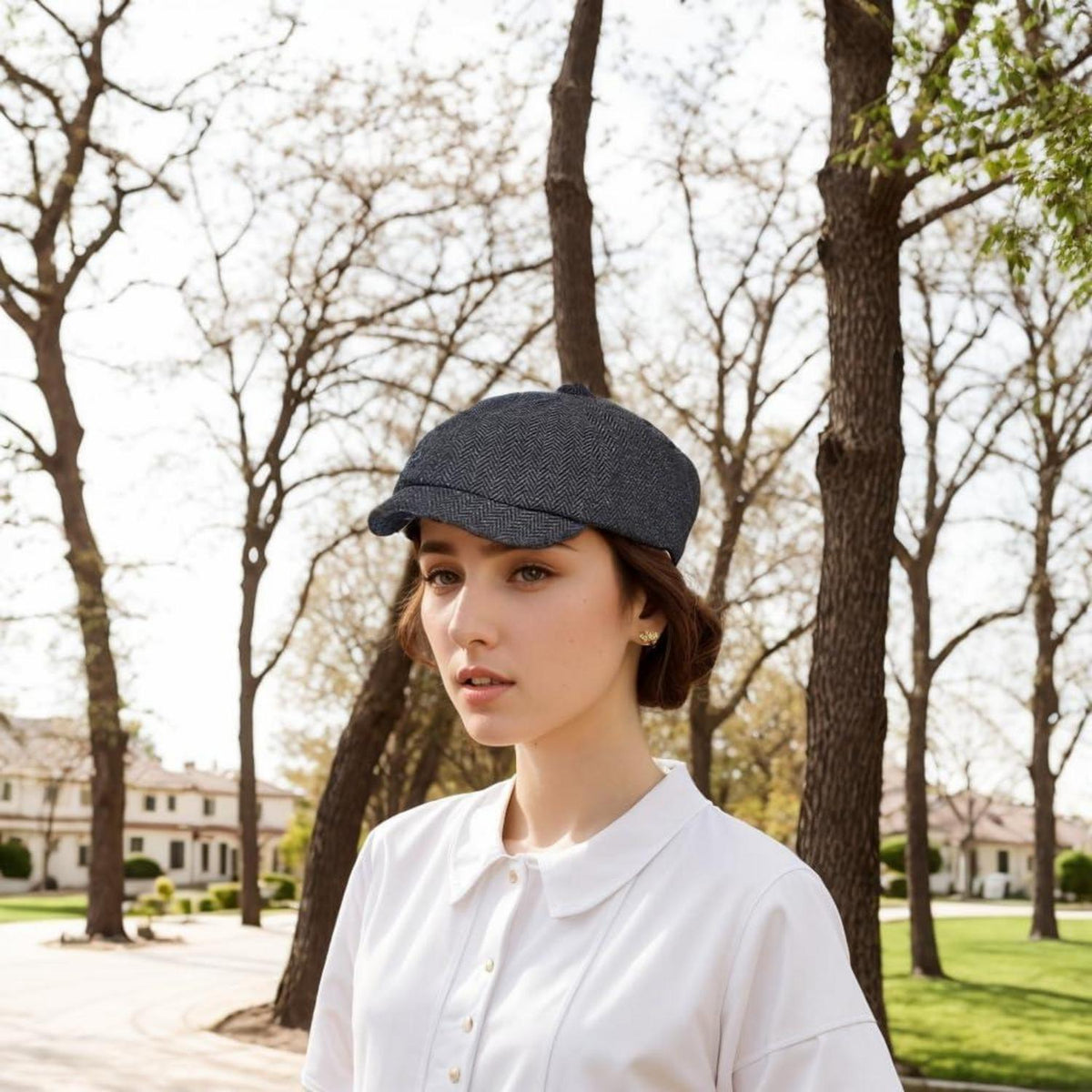 Herren Schiebermütze Winter - Grau, Herringbone Newsboy Cap