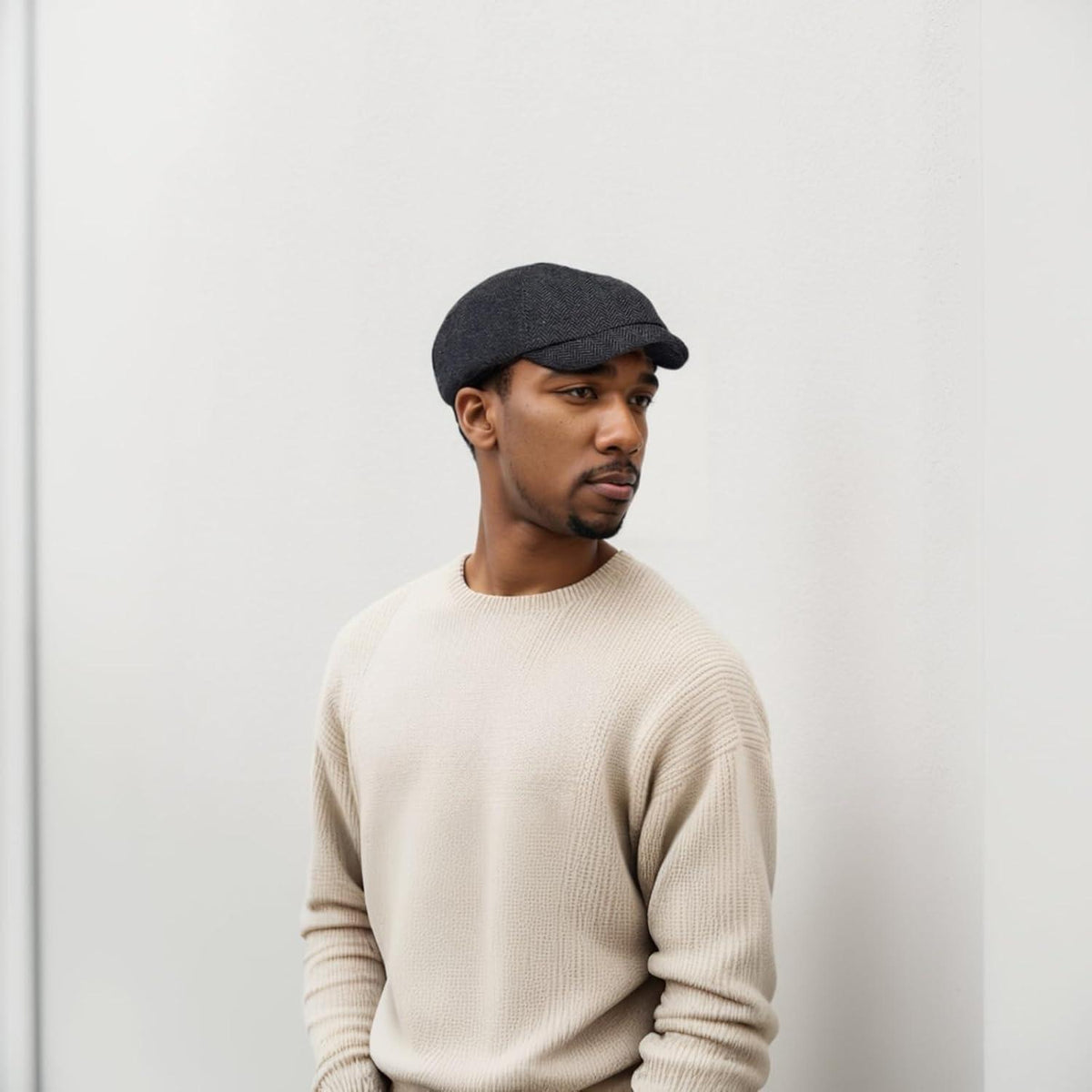 Herren Schiebermütze Winter - Grau, Herringbone Newsboy Cap