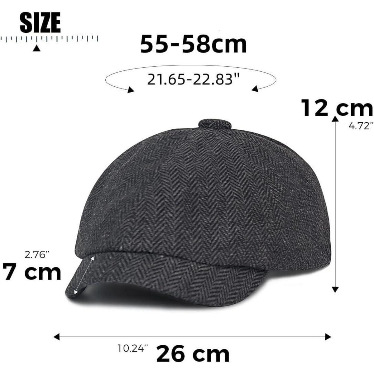Herren Schiebermütze Winter - Grau, Herringbone Newsboy Cap