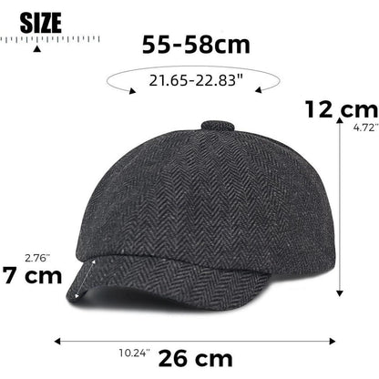 Herren Schiebermütze Winter - Grau, Herringbone Newsboy Cap