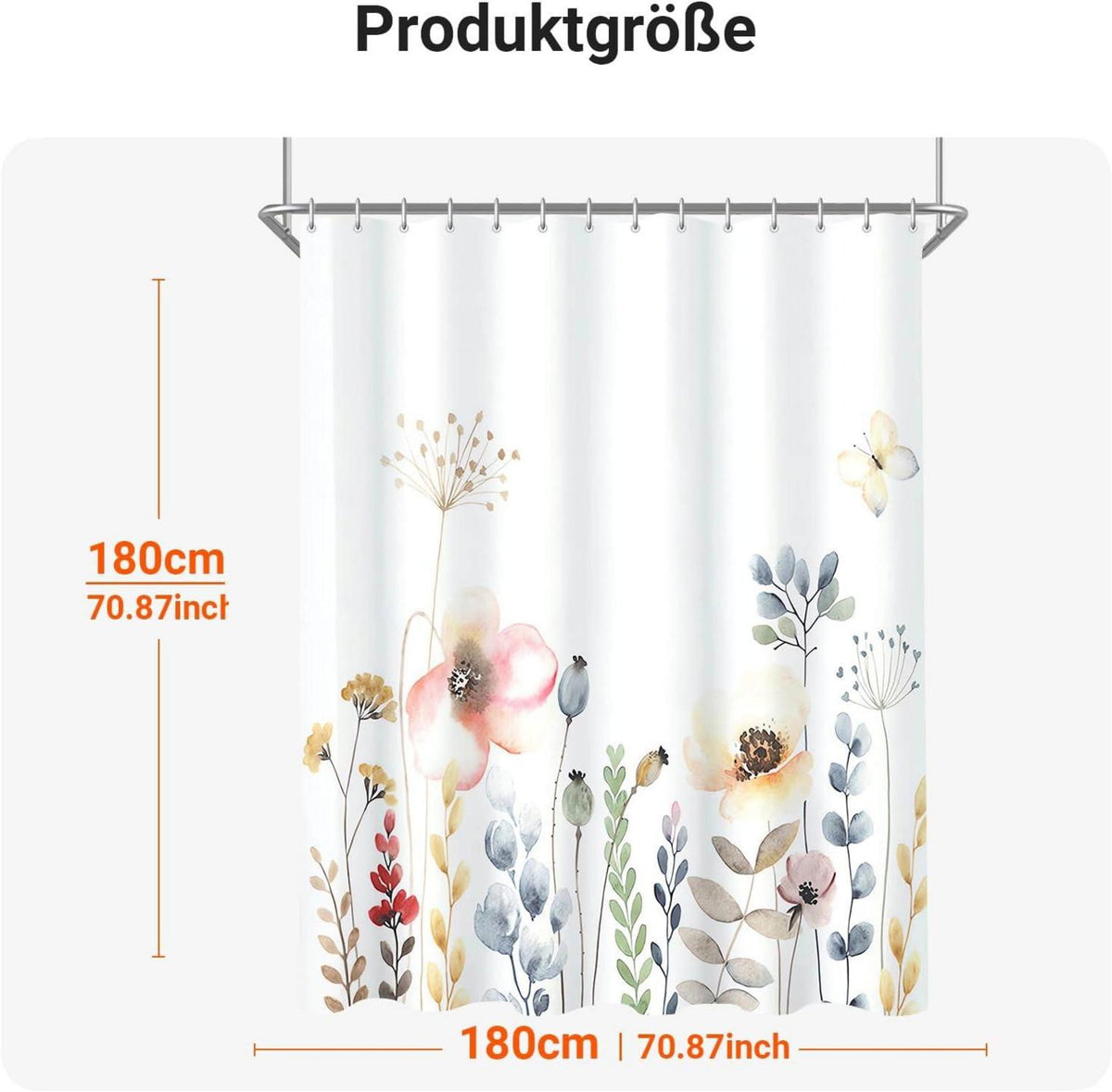 Duschvorhang 180x180cm Blumen Pflanze Beschwerter Saum Antischimmel Polyester