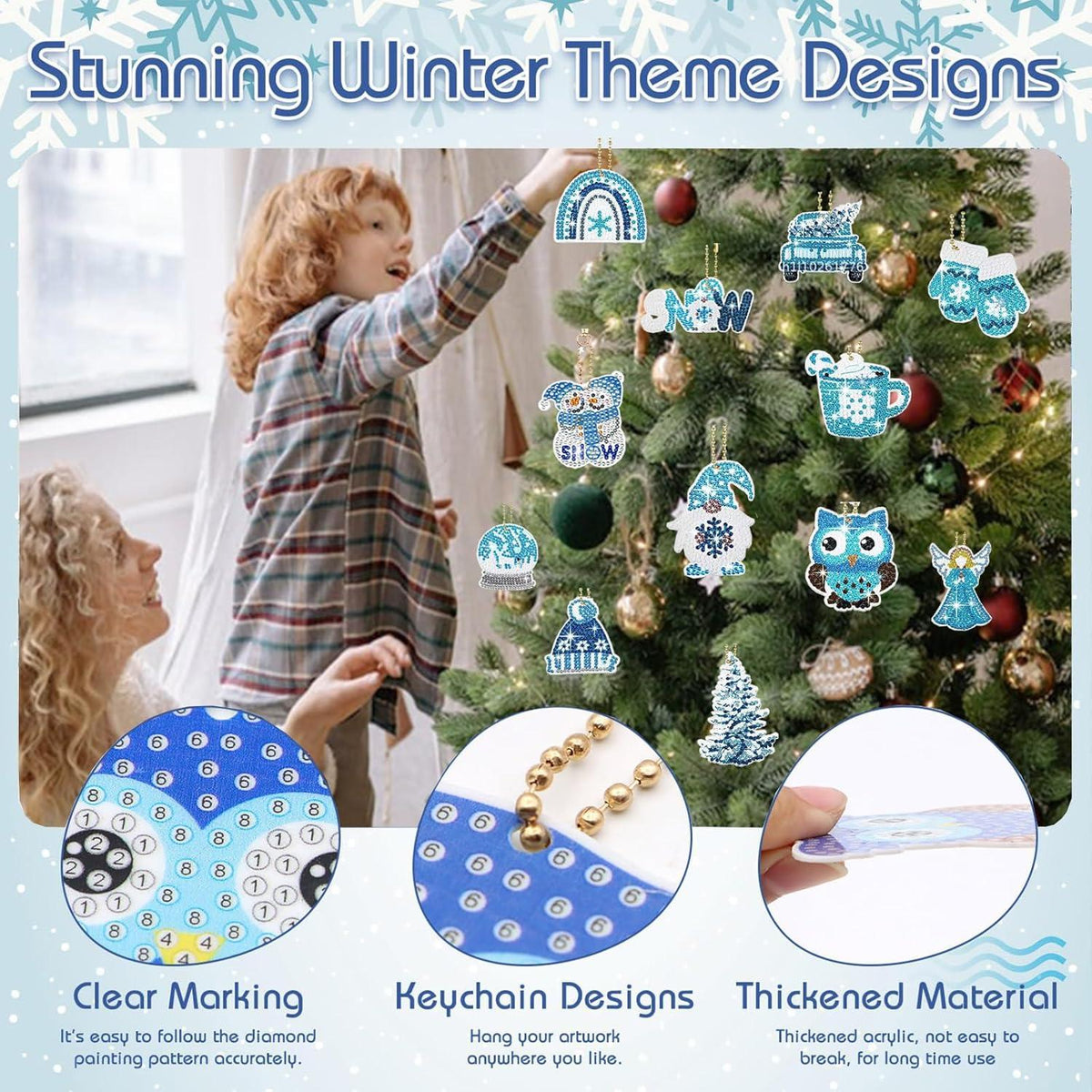 12er Weihnachts Diamond Painting Set Eule Anhänger Schlüsselanhänger