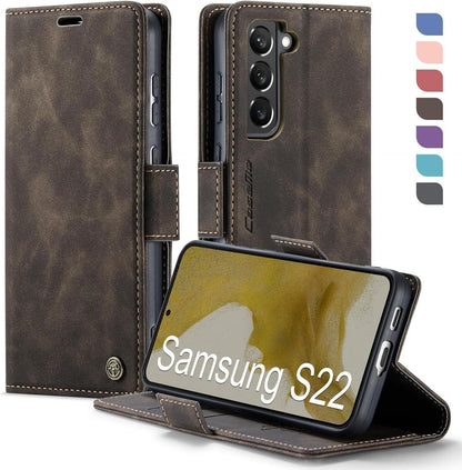 Handyhülle Samsung Galaxy S22 5G PU Leder RFID Schutz Flip Case Kaffee