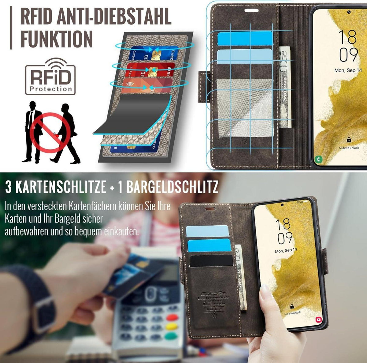 Samsung Galaxy S22 5G Hülle PU Leder RFID Schutz Kartenfach
