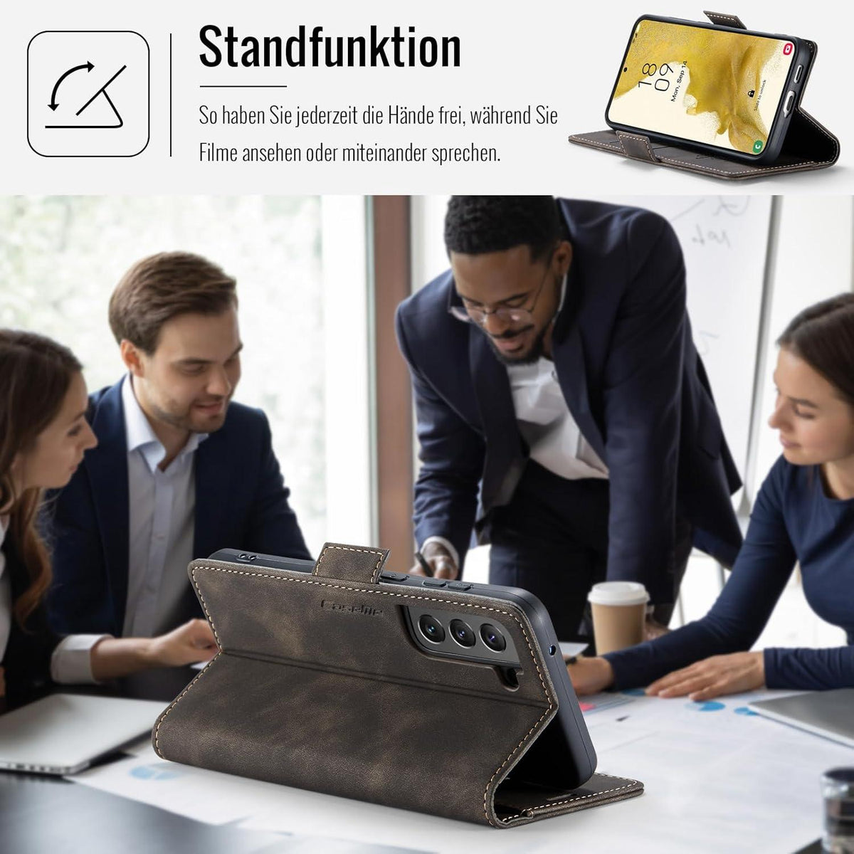 Handyhülle Samsung Galaxy S22 5G PU Leder RFID Schutz Flip Case Kaffee