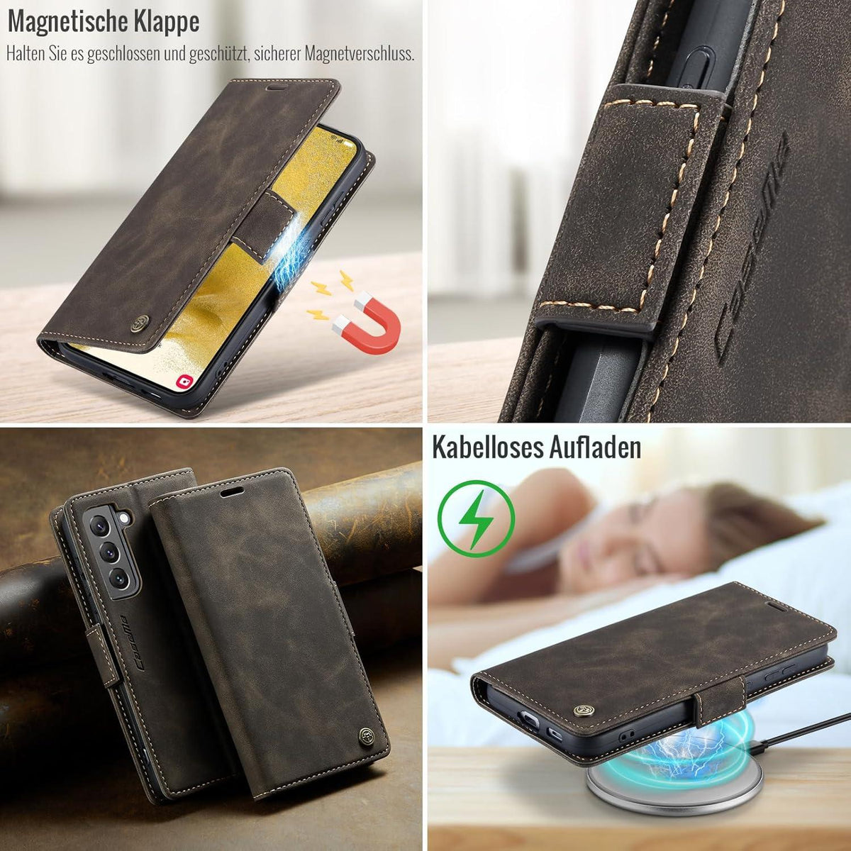 Samsung Galaxy S22 5G Hülle PU Leder Klapphülle RFID Schutz Kartenfächer Standfunktion Vintage Kaffee