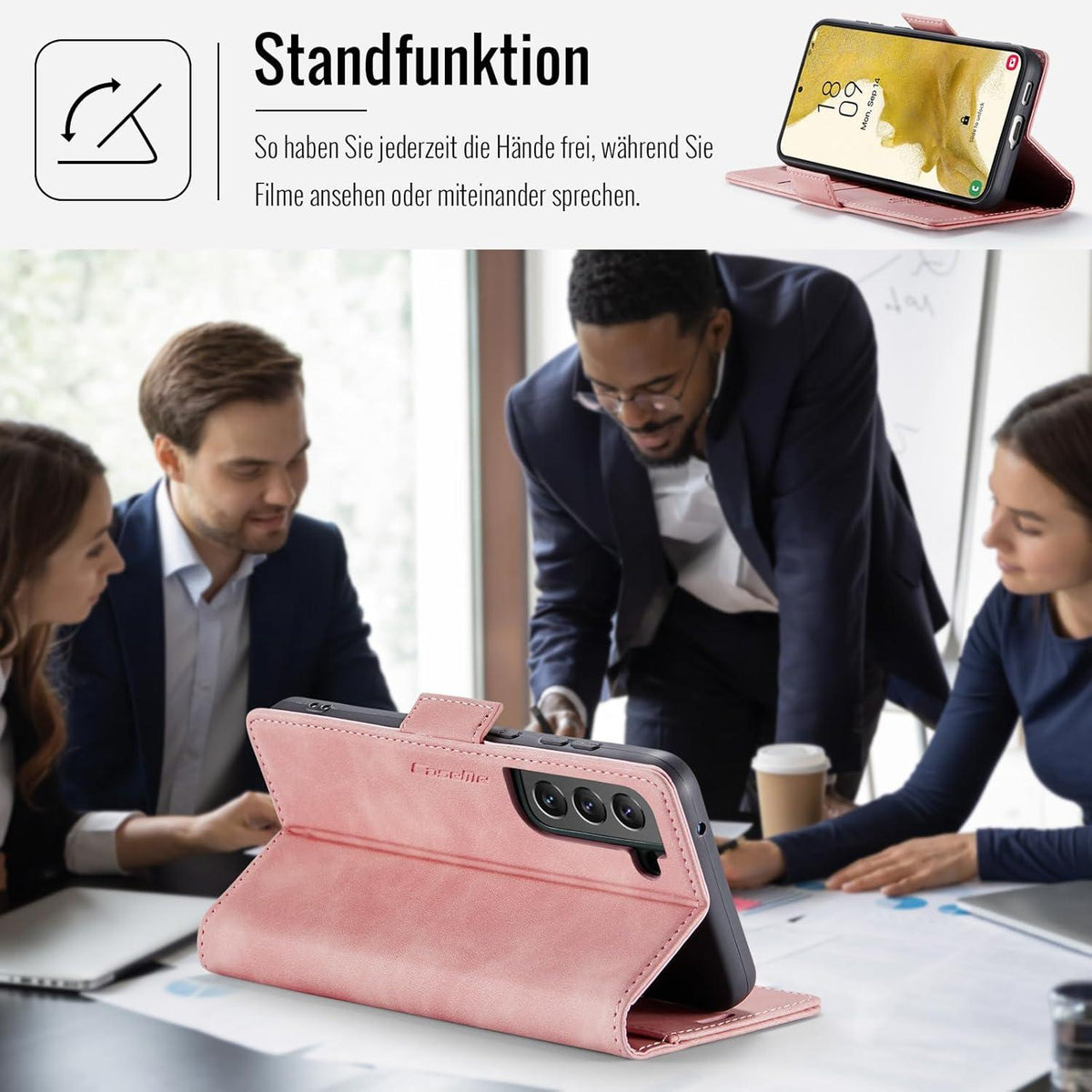 Samsung Galaxy S22 5G Hülle PU Leder RFID Schutz Rosa Flip Cover