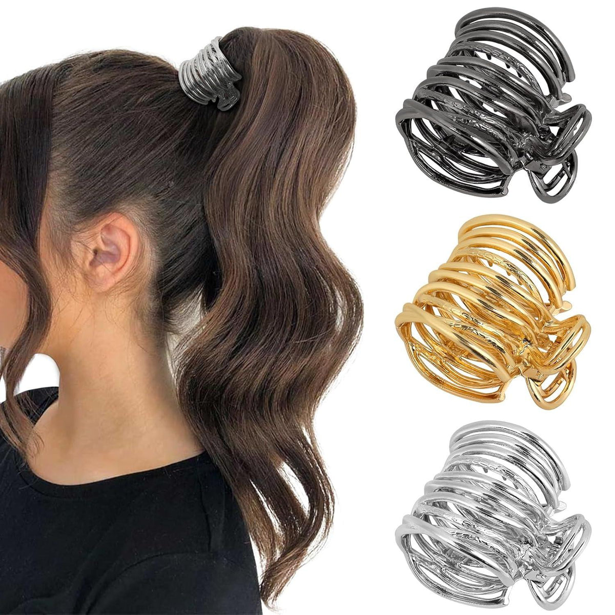 Haarklammer Metall Pferdeschwanz Clips Haarspangen Damen Schwarz Gold