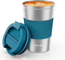 Isolierter Thermobecher Edelstahl 380ml Auslaufsicher Silber-Blau