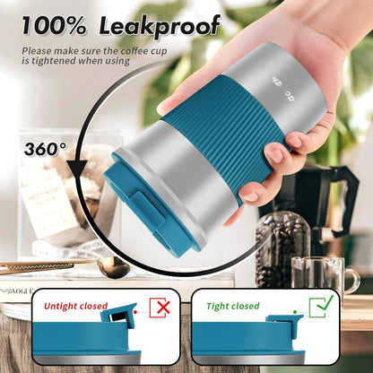 Aolieh Thermobecher Edelstahl 380ML Isolierbecher Kaffeebecher to go Silber Blau