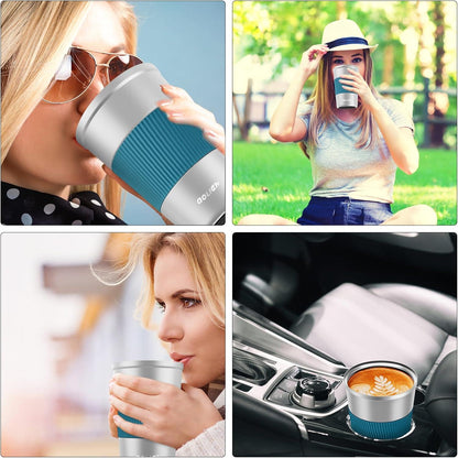 Aolieh Thermobecher Edelstahl 380ML Isolierbecher Kaffeebecher to go Silber Blau
