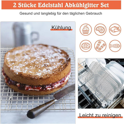 Abkühlgitter 2er-Set Edelstahl, Kuchengitter für Backen & Grillen