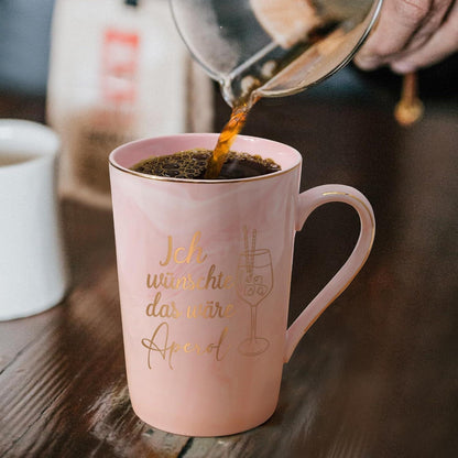 Marmor Kaffeetasse Spruch 400ml Geschenkbox Rosa Aperol