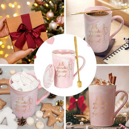 Marmor Kaffeetasse Spruch 400ml Geschenkbox Rosa Aperol