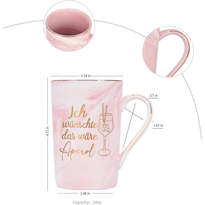Marmor Kaffeetasse Spruch 400ml Geschenkbox Rosa Aperol