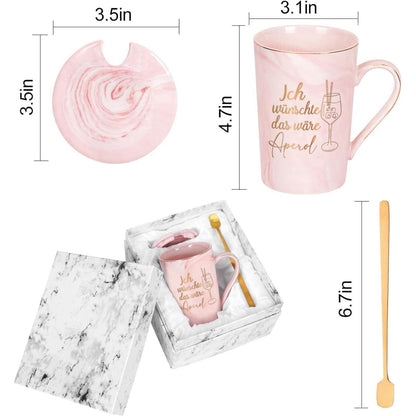 Marmor Kaffeetasse Spruch 400ml Geschenkbox Rosa Aperol