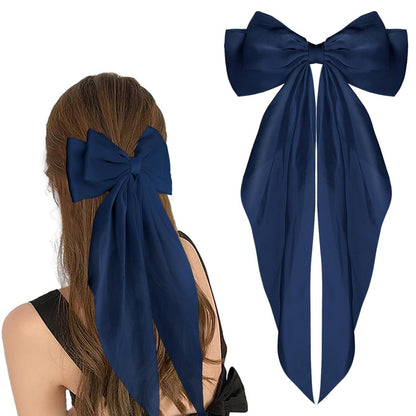 Haarspange mit großer Schleife und langem Band, Navy Blau