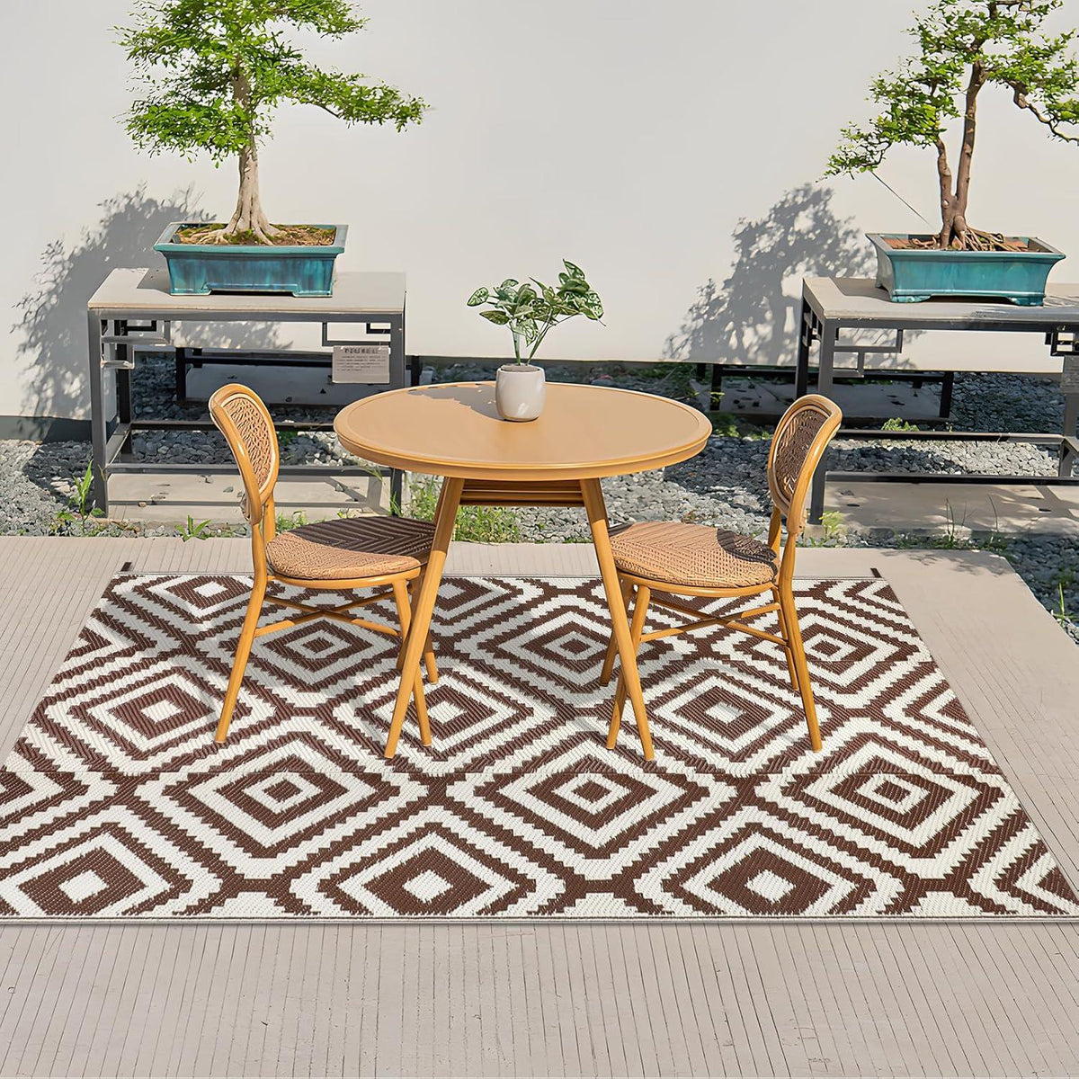 Wetterfester Outdoor-Teppich 120x180cm für Terrasse, Balkon - Kaffee/Beige